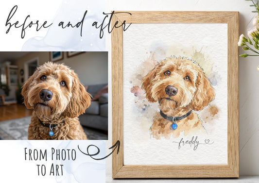 Custom Dog Line Drawing Watercolour Art Print, Pet Portrait Painting (Digital) __etsy:7285757477