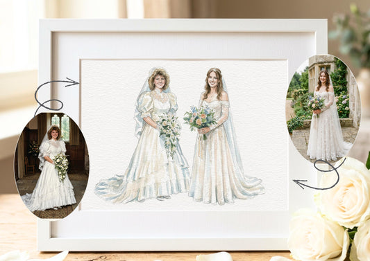 Custom Generation Bride and Mother Of The Bride Portrait | Bride Gift | Mother Of Bride Gift | Photos To Art __etsy:7908310885