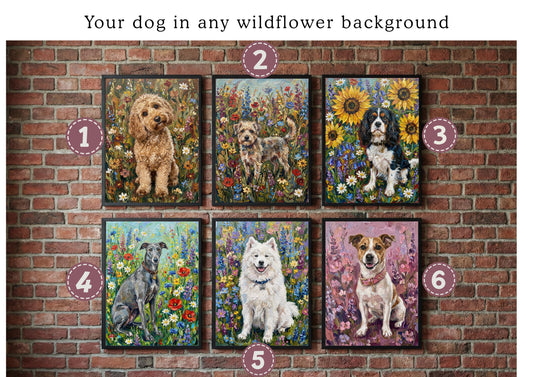 Custom Whimsical Dog Wildflower Portrait Gift | Maximalist Style | Bold Oil Painted Style Painted Dog | Colourful Wall Art __etsy:7914568891