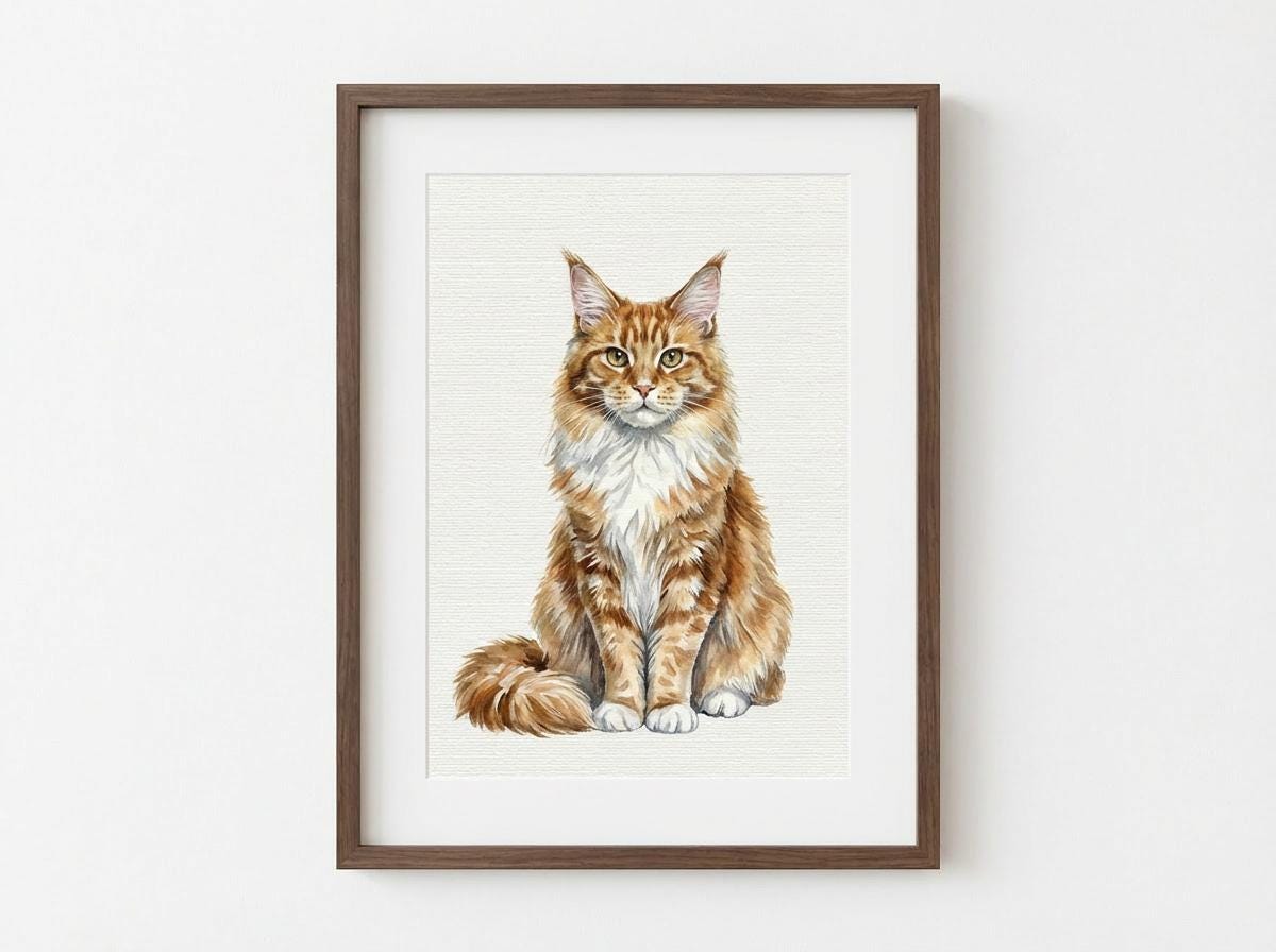 Cat Custom Watercolour Painting Portrait | Personalised Pet Portrait | Pet Illustration | Cat Lover Gift | Pencil Outline Digital Painted __etsy:7903619695
