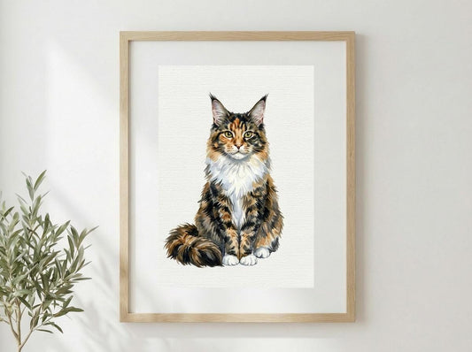 Cat Custom Watercolour Painting Portrait | Personalised Pet Portrait | Pet Illustration | Cat Lover Gift | Pencil Outline Digital Painted