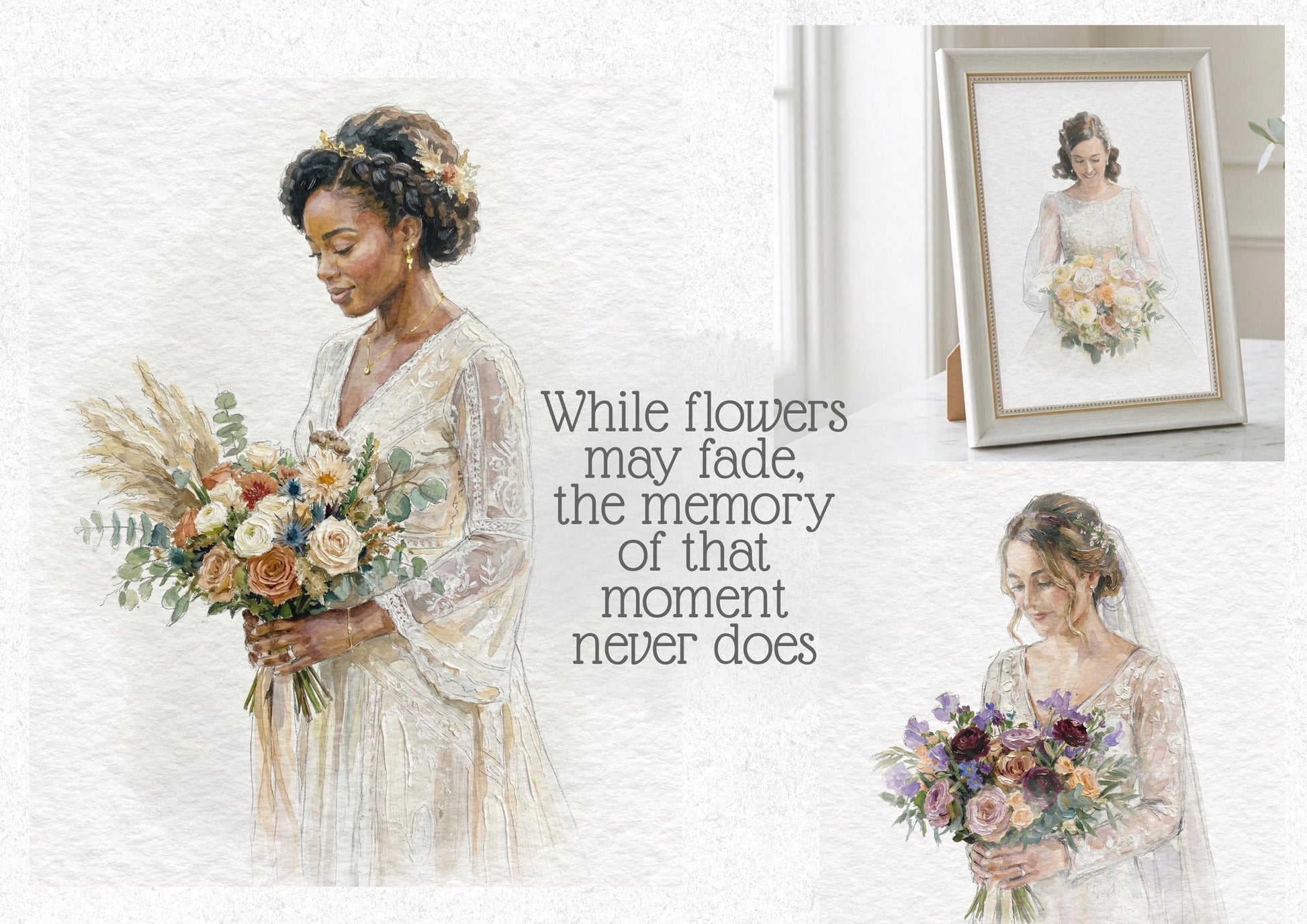 Bride and Bouquet Watercolour Art Painting | Photo to Portrait Illustration | Wedding Anniversary Gift For Bride __etsy:7890819585