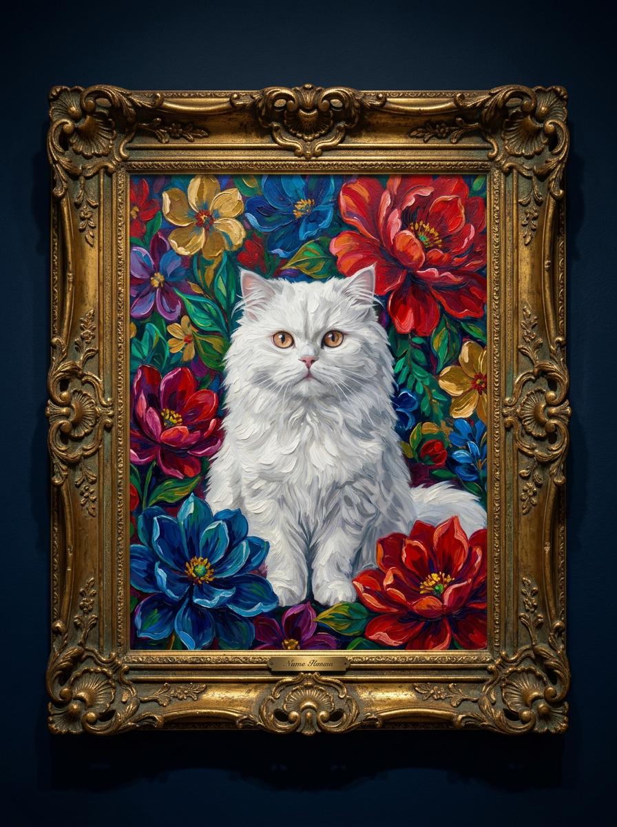 Custom Botanical Cat Oil Digital Portrait Gift | Maximalist Flower Style | Bold Oil Painted Style Painted Cat | Colourful Art __etsy:7855285024