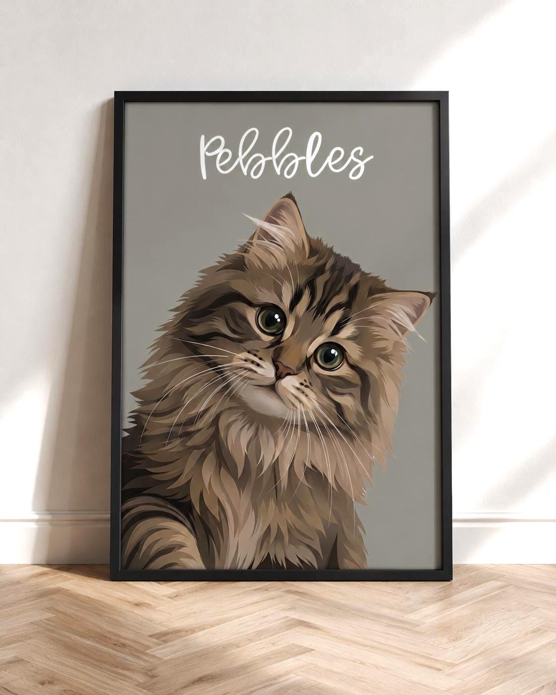 Custom Cat Portrait, Cat Gift, Cat Lover Present, Pet Portrait From Photo, Custom Cat Illustration, Cat Memorial Print, Cat Wall Art __etsy:8136261183