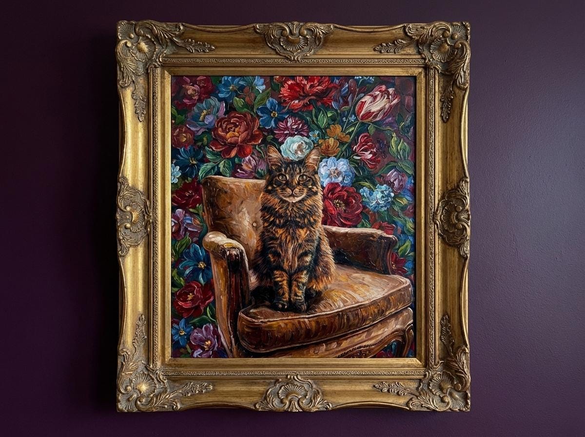 Custom Cat Portrait Gift in Botanical Maximalist Style | Floral Style | Bold Oil Painted Style Painted Cat | Colourful Art __etsy:7903245319
