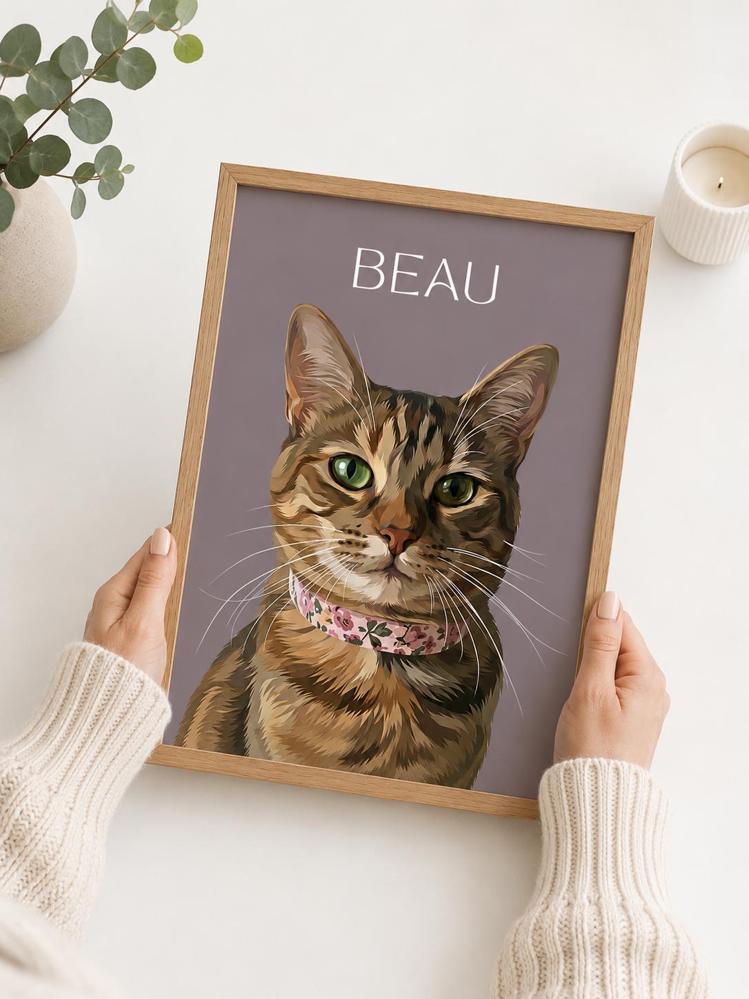 Custom Cat Portrait, Personalised Cat Print, Cat Lover Gift, Pet Portrait From Photo, Custom Cat Illustration, Cat Memorial Gift __etsy:8088547086
