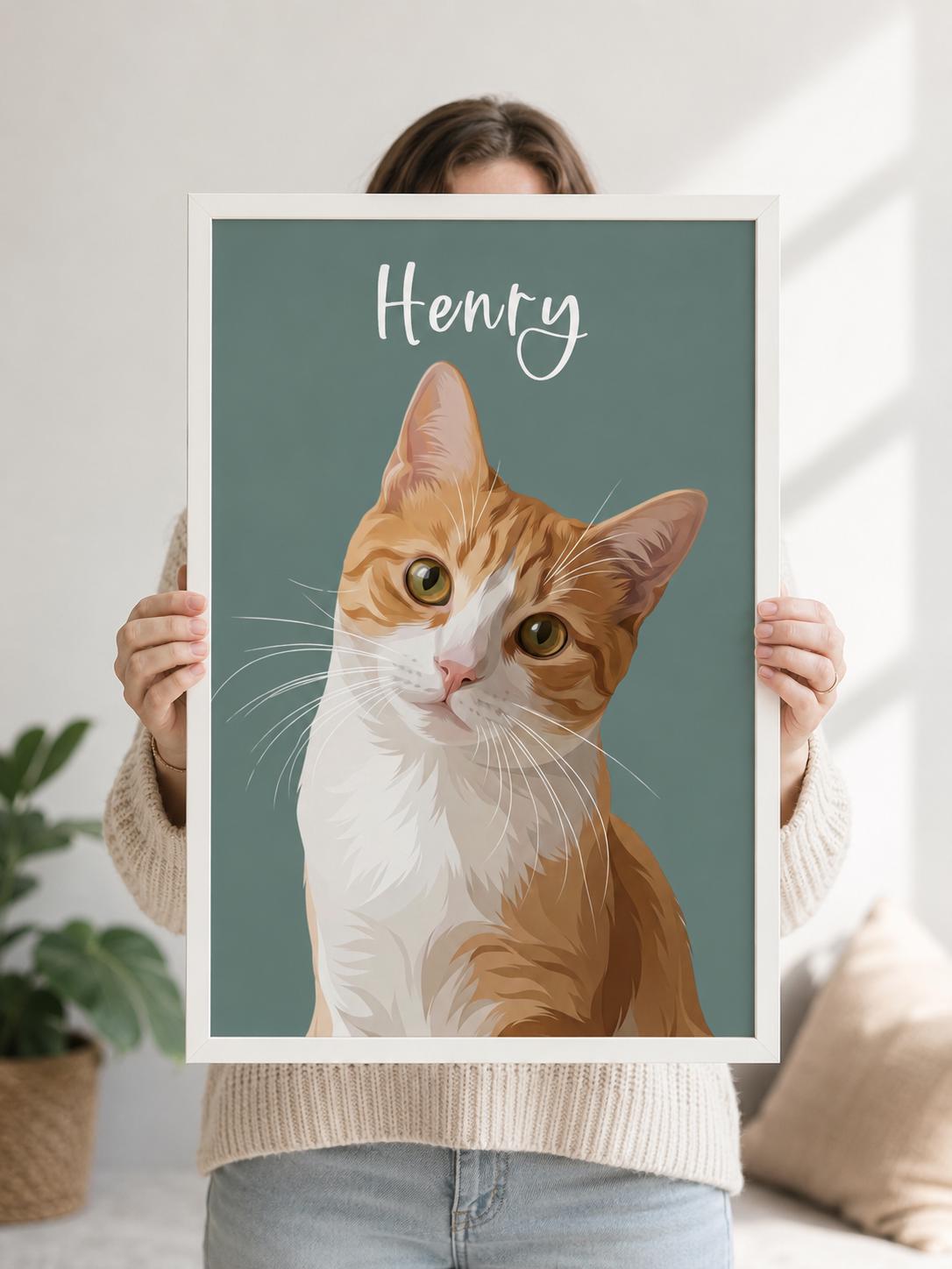 Custom Cat Portrait, Personalised Cat Print, Cat Lover Gift, Pet Portrait From Photo, Custom Cat Illustration, Cat Memorial Gift __etsy:8088323486