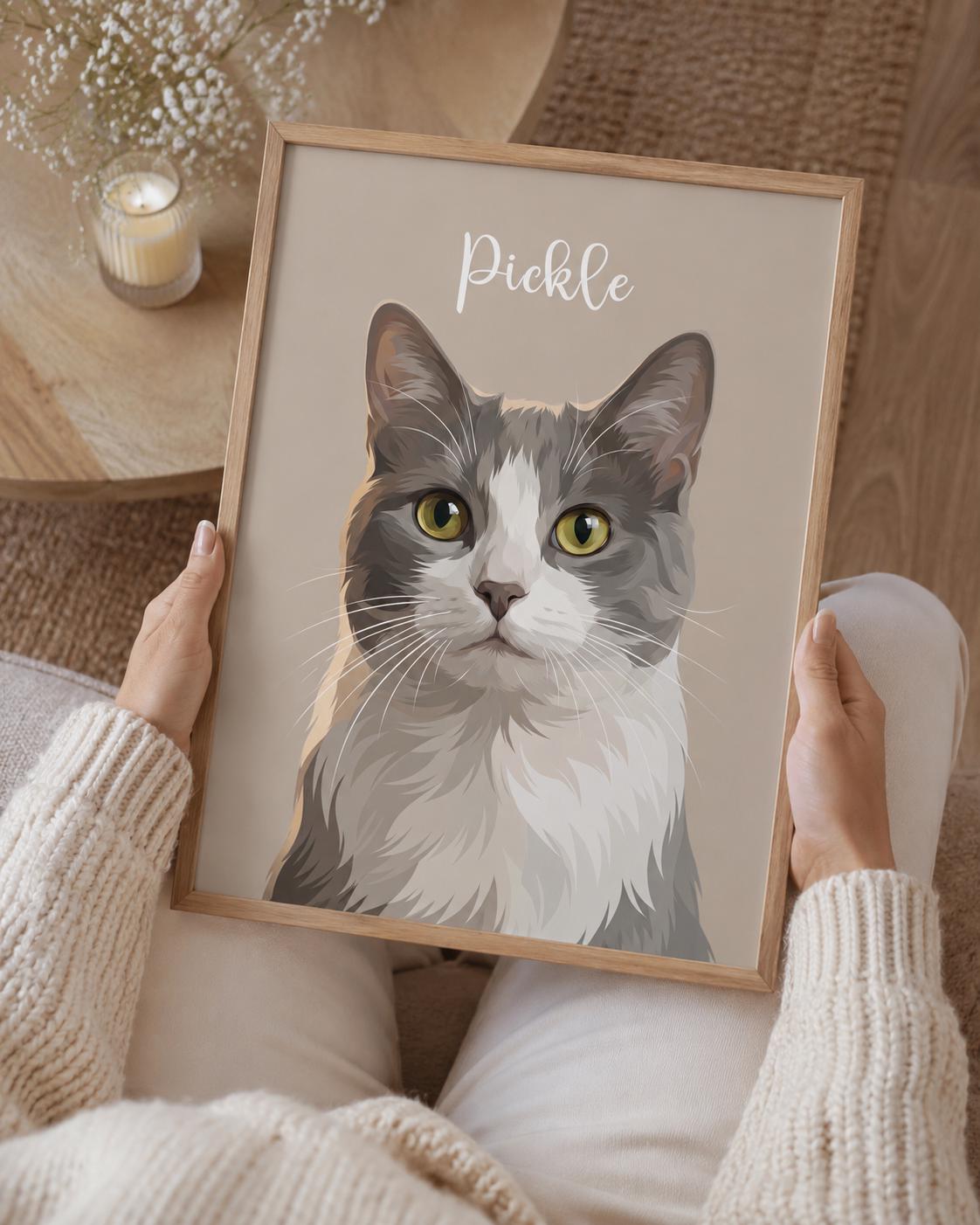 Custom Cat Portrait, Personalised Cat Print, Modern Pet Portrait, Cat Memorial Gift, Custom Pet Illustration, Cat Lover Gift, Cat Wall Art __etsy:8136465609