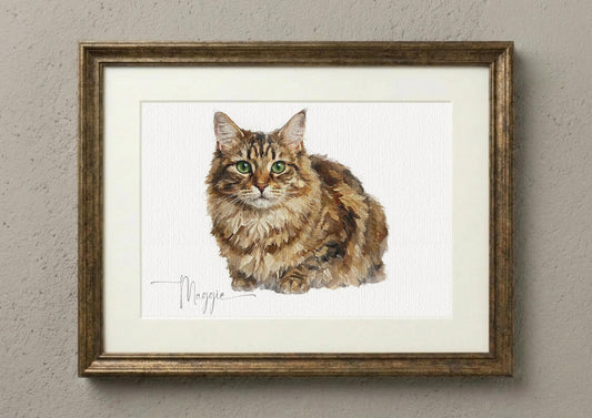 Custom Cat Watercolour Portrait | Personalised Pet Portrait | Pet Illustration | Cat Lover Gift | Pencil Outline Hand Painted __etsy:7855433890