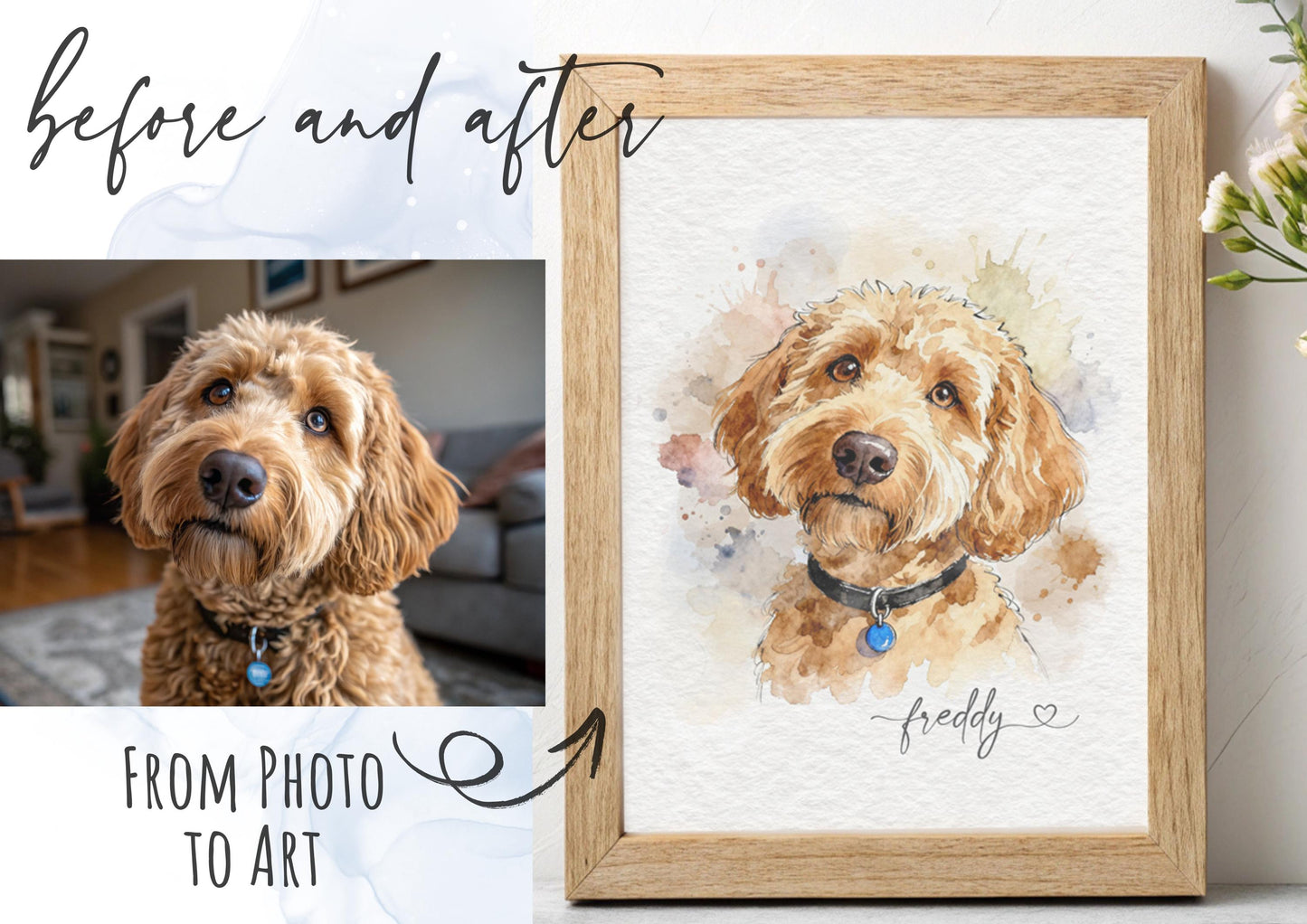 Custom Dog Line Drawing Watercolour Art Print, Pet Portrait Painting (Digital) __etsy:7285757477