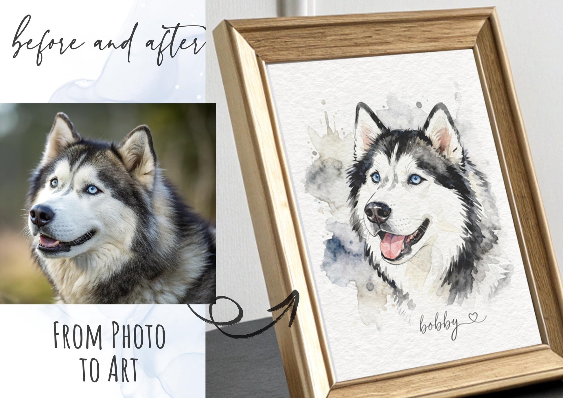 Custom Dog Line Drawing Watercolour Art Print, Pet Portrait Painting (Digital) __etsy:7285757347