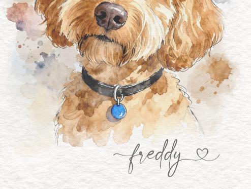 Custom Dog Line Drawing Watercolour Art Print, Pet Portrait Painting (Digital) __etsy:7285652357