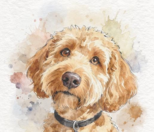 Custom Dog Line Drawing Watercolour Art Print, Pet Portrait Painting (Digital) __etsy:7237688204