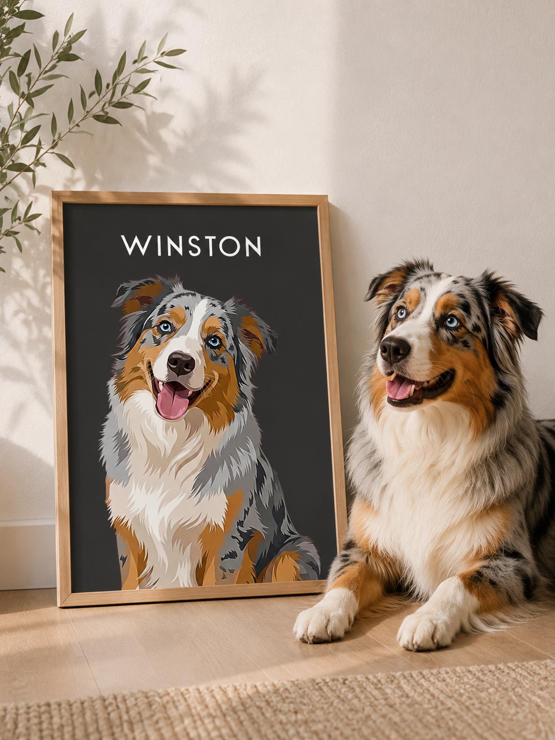 Custom Dog Portrait From Photo, Personalised Dog Print, Cat Memorial Gift, Pet Lover Gift, Pet Wall Art, Australian Shepherd __etsy:8109365545
