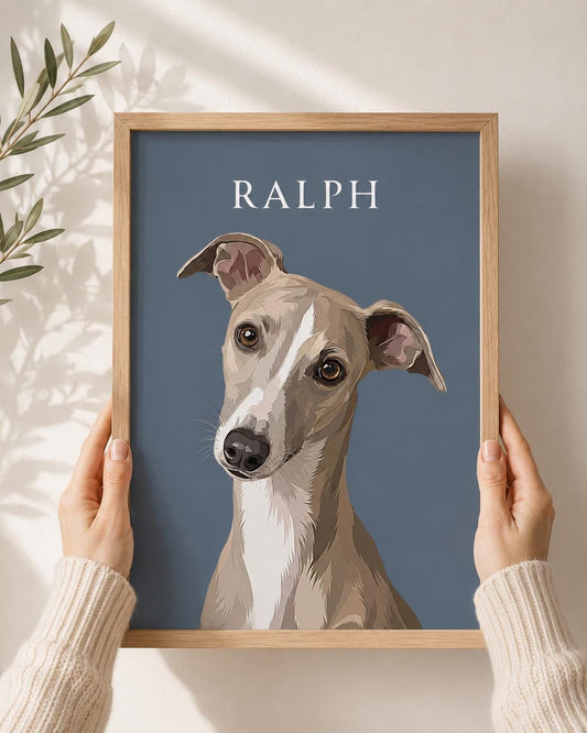 Custom Dog Portrait From Photo, Personalised Dog Print, Cat Memorial Gift, Pet Lover Gift, Pet Wall Art, Whippet __etsy:8109327437