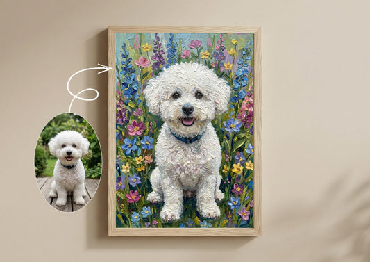 Custom Dog Wildflower Portrait Gift | Maximalist Style | Bold Oil Painted Style Painted Dog | Colourful Wall Art __etsy:7914598669