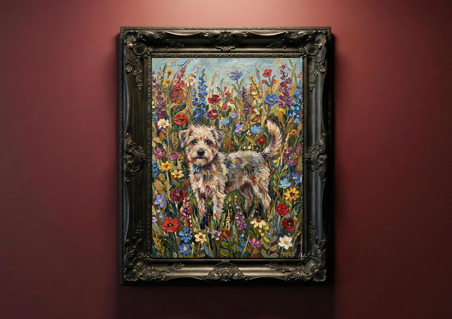 Custom Dog Wildflower Portrait Gift | Maximalist Style | Bold Oil Painted Style Painted Dog | Colourful Wall Art __etsy:7914579239