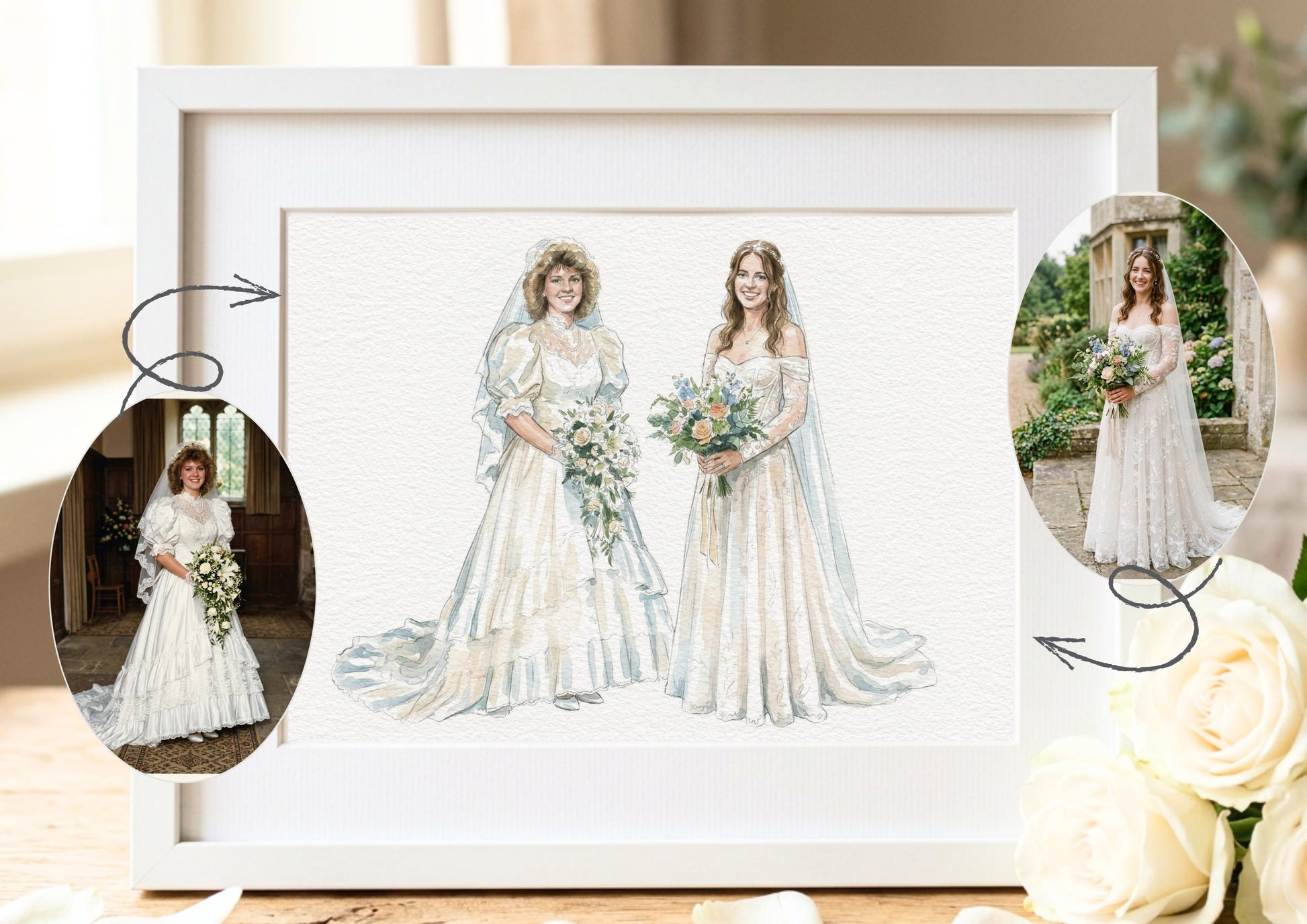 Custom Generation Bride and Mother Of The Bride Portrait | Bride Gift | Mother Of Bride Gift | Photos To Art __etsy:7908310885