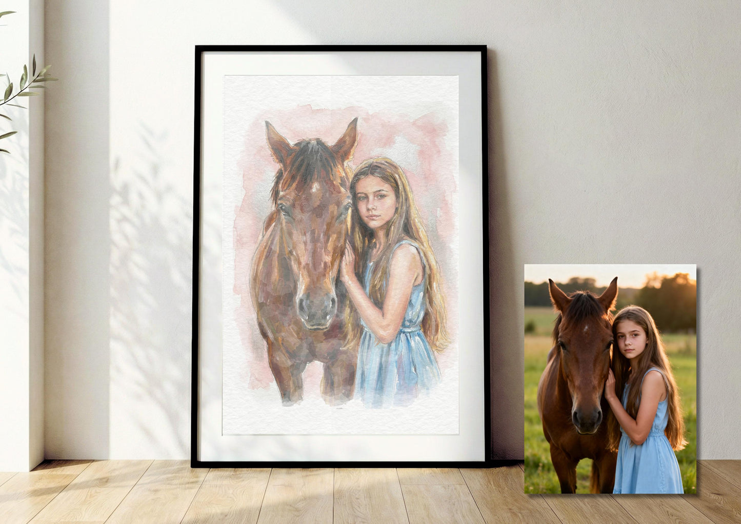 Custom Horse Watercolour Art Painting | Horse and Owner Portrait From Photo | Equestrian Illustration __etsy:7849086382
