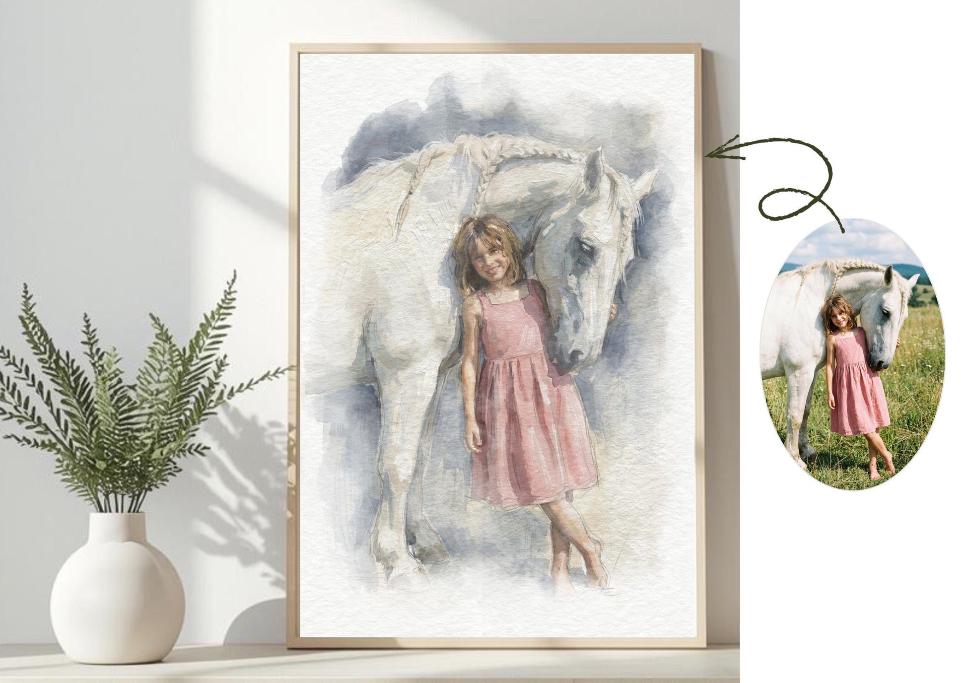 Custom Horse With Owner Watercolour Art Painting | Horse Painted Style Portrait From Photo | Equestrian Illustration __etsy:7849606760