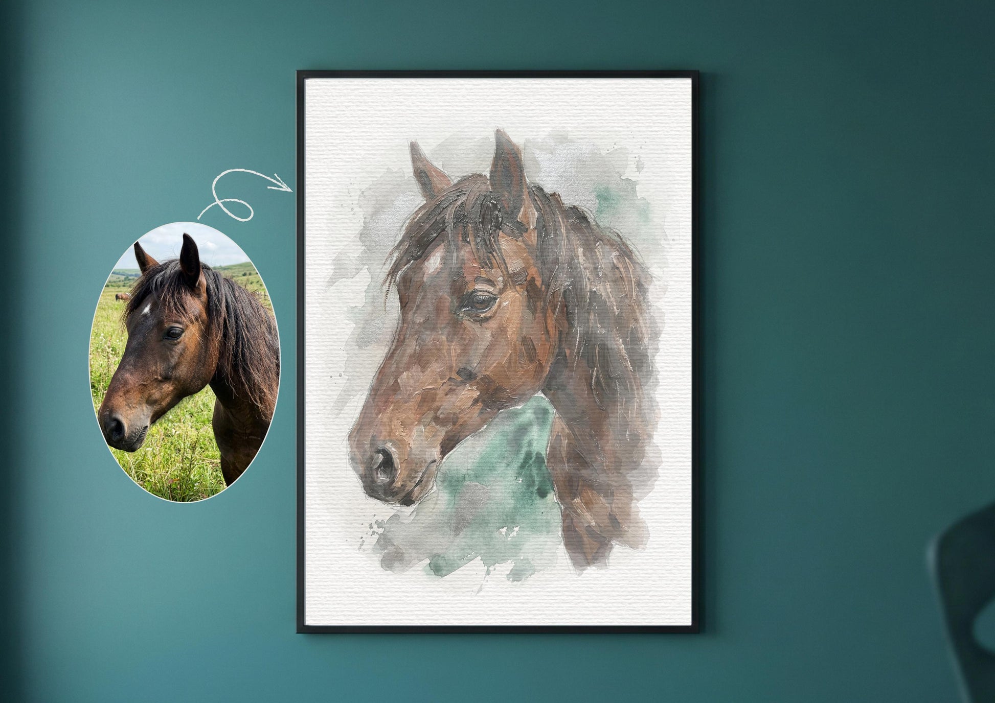 Custom Horse With Owner Watercolour Art Painting | Horse Painted Style Portrait From Photo | Equestrian Illustration __etsy:7849174048