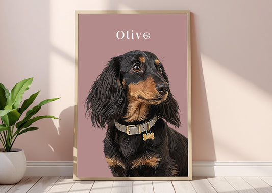 Custom Pet Portrait From Photo, Personalised Dog Print, Cat Memorial Gift, Pet Lover Gift, Pet Wall Art, Daschund __etsy:8107676795