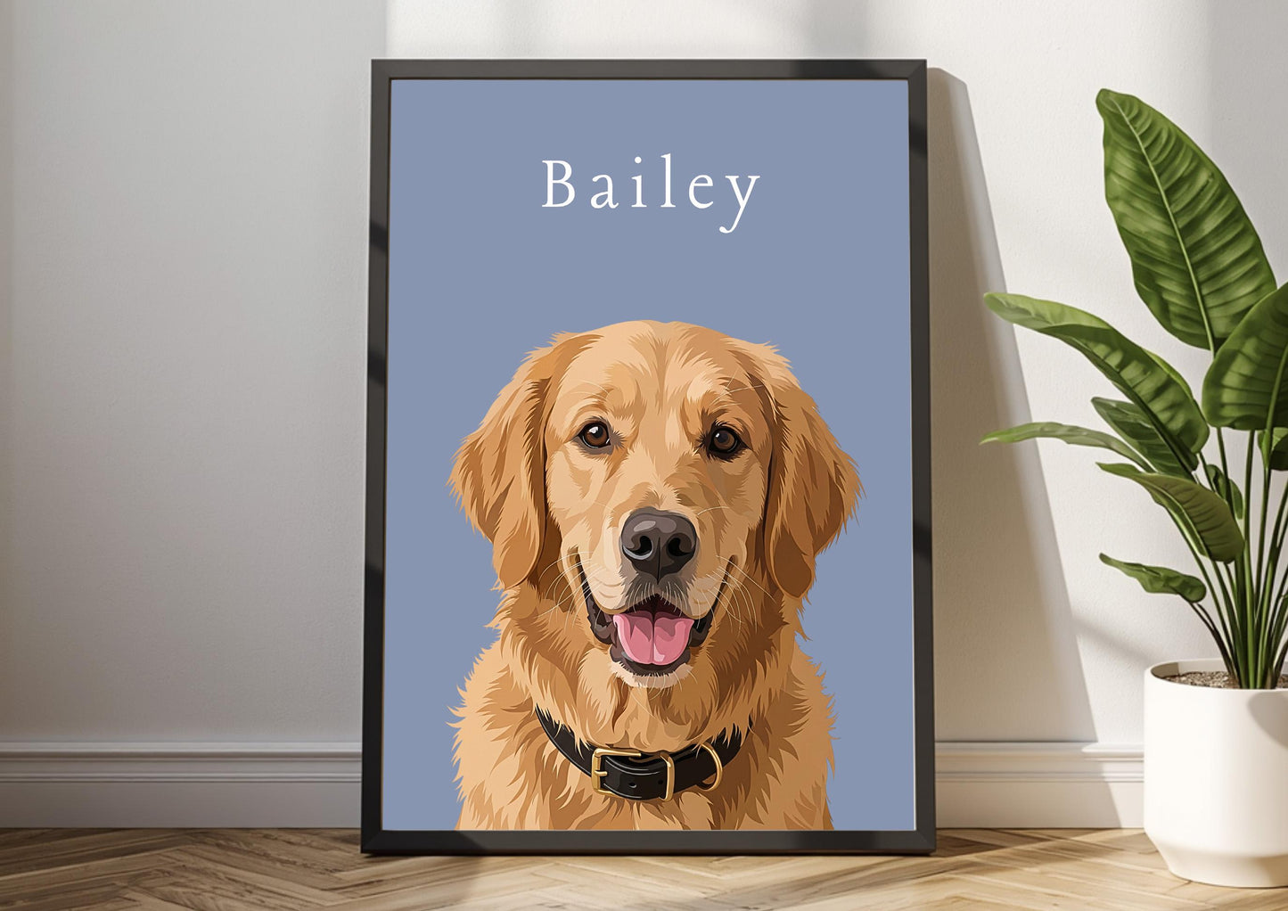 Custom Pet Portrait From Photo, Personalised Dog Print, Cat Memorial Gift, Pet Lover Gift, Pet Wall Art, Golden Retriever __etsy:8107087809