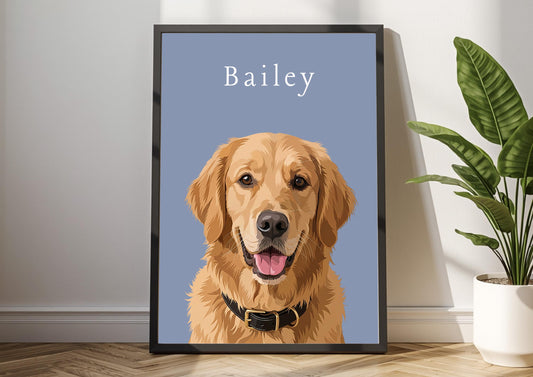 Custom Pet Portrait From Photo, Personalised Dog Print, Cat Memorial Gift, Pet Lover Gift, Pet Wall Art, Golden Retriever __etsy:8107087809