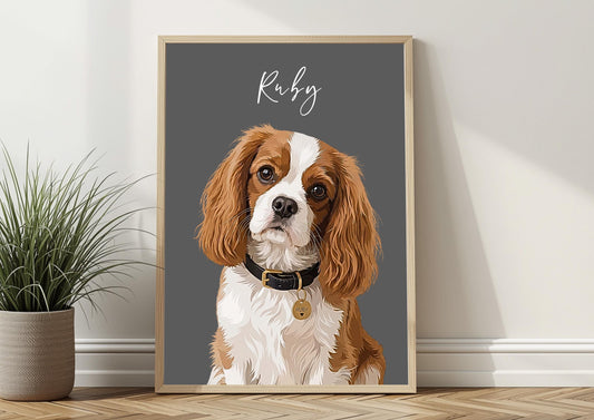 Custom Pet Portrait From Photo, Personalised Dog Print, Cat Memorial Gift, Pet Lover Gift, Pet Wall Art, King Charles Spaniel __etsy:8059308140