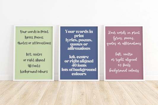 Custom Quote Print, Lyrics, Song, Saying, Message Personalised Typography Art Print, Your Own Words __etsy:7308701448