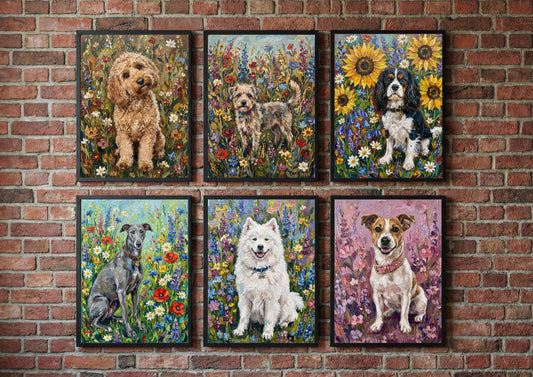 Custom Whimsical Dog Wildflower Portrait Gift | Maximalist Style | Bold Oil Painted Style Painted Dog | Colourful Wall Art __etsy:7914444153