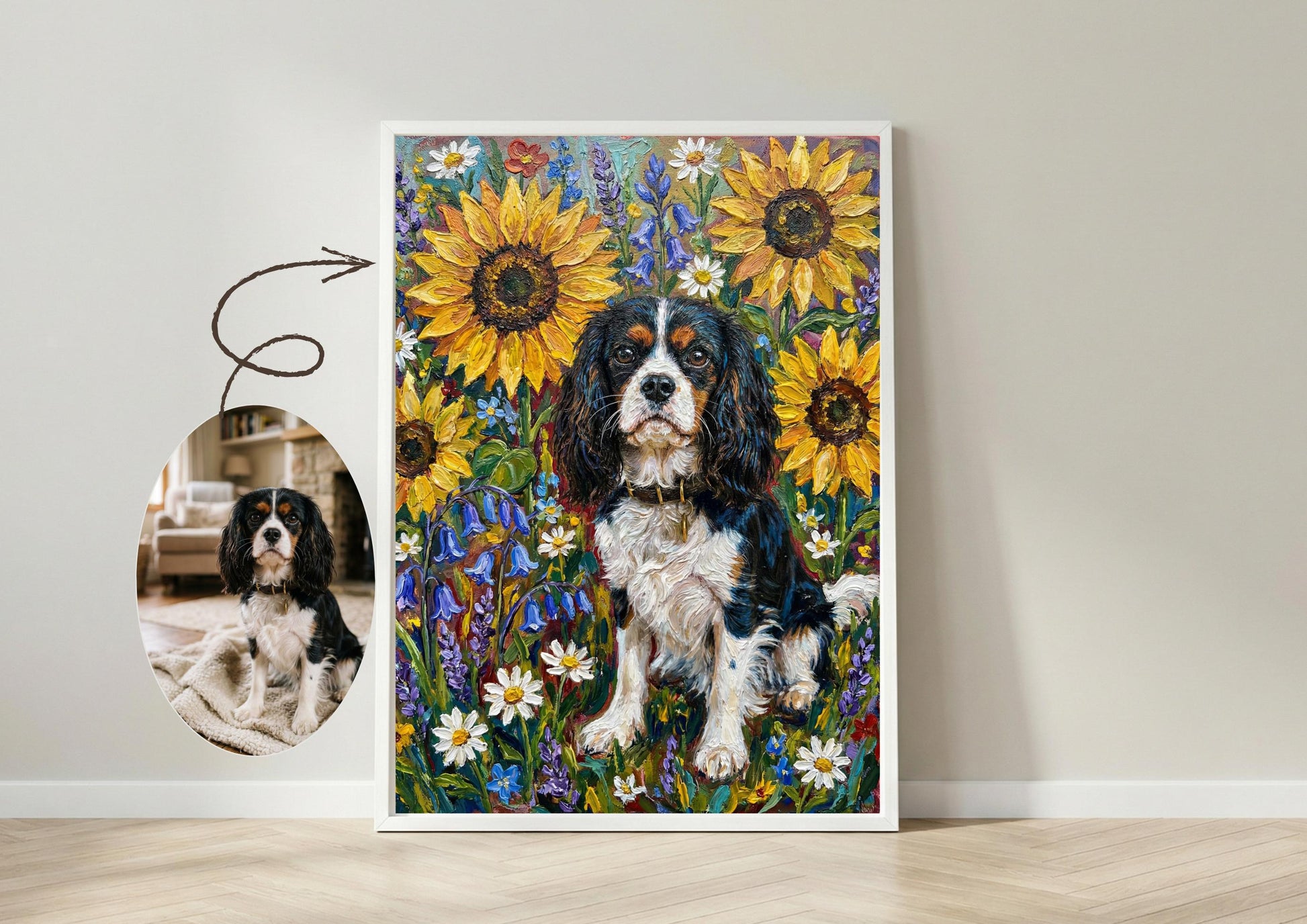 Custom Whimsical Dog Wildflower Portrait Gift | Maximalist Style | Bold Oil Painted Style Painted Dog | Colourful Wall Art __etsy:7914684743