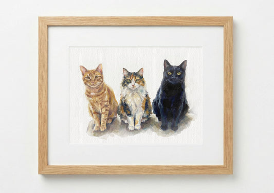 Photomerge Custom Cat Watercolour Portrait | Personalised Pet Portrait | Pet Illustration | Cat Lover Gift | Pencil Outline Hand Painted, __etsy:7901845915