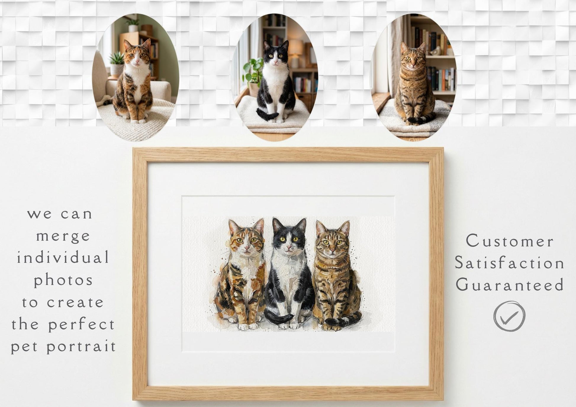Photomerge Custom Cat Watercolour Portrait | Personalised Pet Portrait | Pet Illustration | Cat Lover Gift | Pencil Outline Hand Painted, __etsy:7853886114
