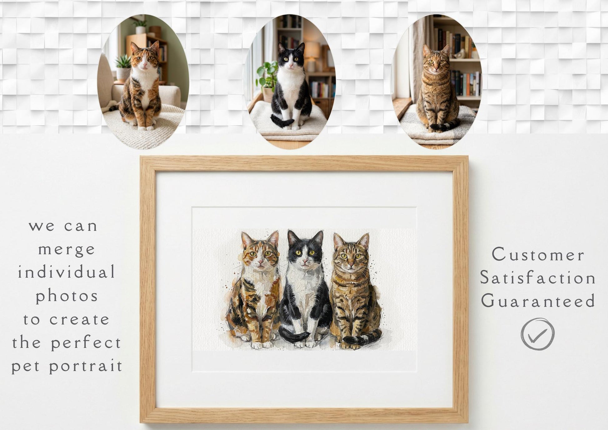 Photomerge Custom Cat Watercolour Portrait | Personalised Pet Portrait | Pet Illustration | Cat Lover Gift | Pencil Outline Hand Painted, __etsy:7853886114