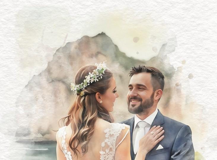 Wedding Art From Photo Watercolour Style Portrait Gift | Anniversary Gift | Personalised Art Picture __etsy:7227124158