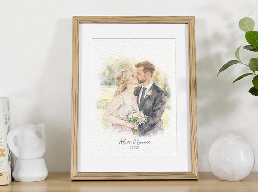 Wedding Art Picture From Photo - Gift For Bride And Groom, Wedding Present, Wedding Anniversary, Outline Drawing With Watercolour Wash __etsy:7280244037